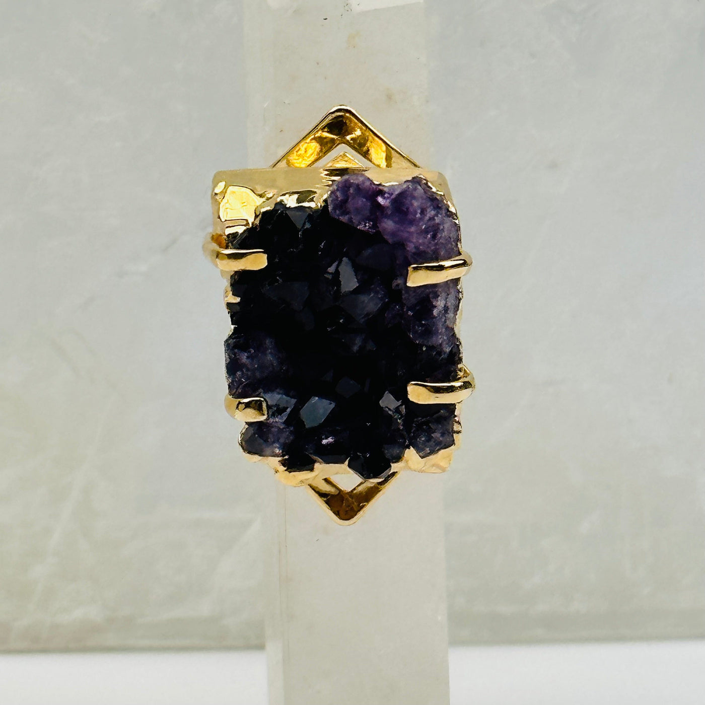 front view of this amethyst ring with gold 