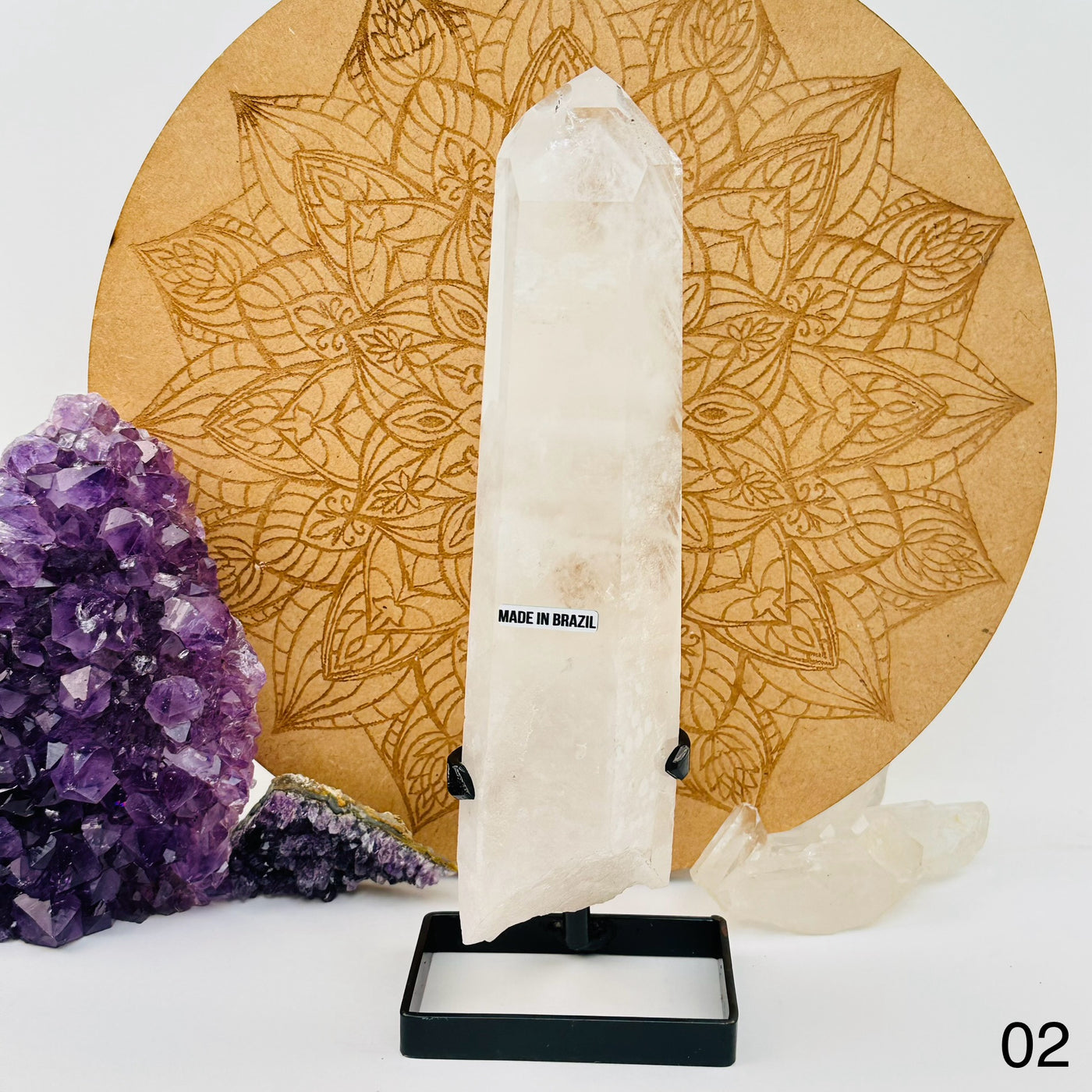 Crystal Quartz Point with Phantoms on Stand displayed as home decor. option 02 shown