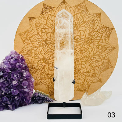 Crystal Quartz Point with Phantoms on Stand displayed as home decor. option 03 shown