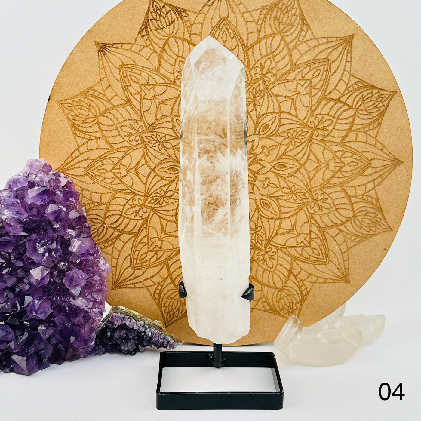 Crystal Quartz Point with Phantoms on Stand displayed as home decor. option 04 shown