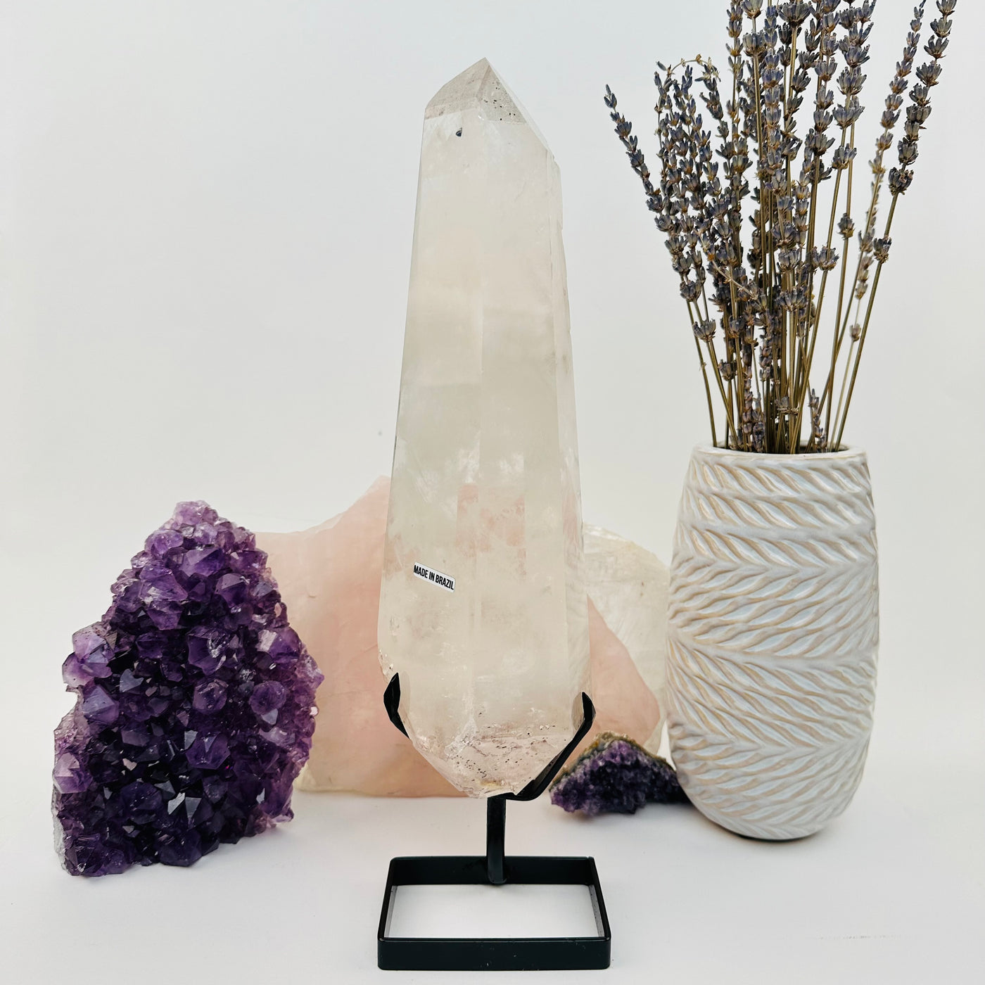 Crystal Quartz Point with Phantoms on Stand displayed as home decor. option 01 shown.