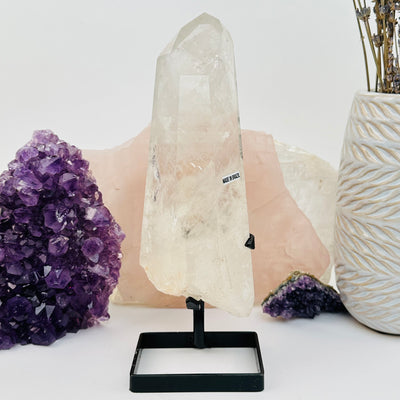 Crystal Quartz Point with Phantoms on Stand displayed as home decor. option 02 shown.