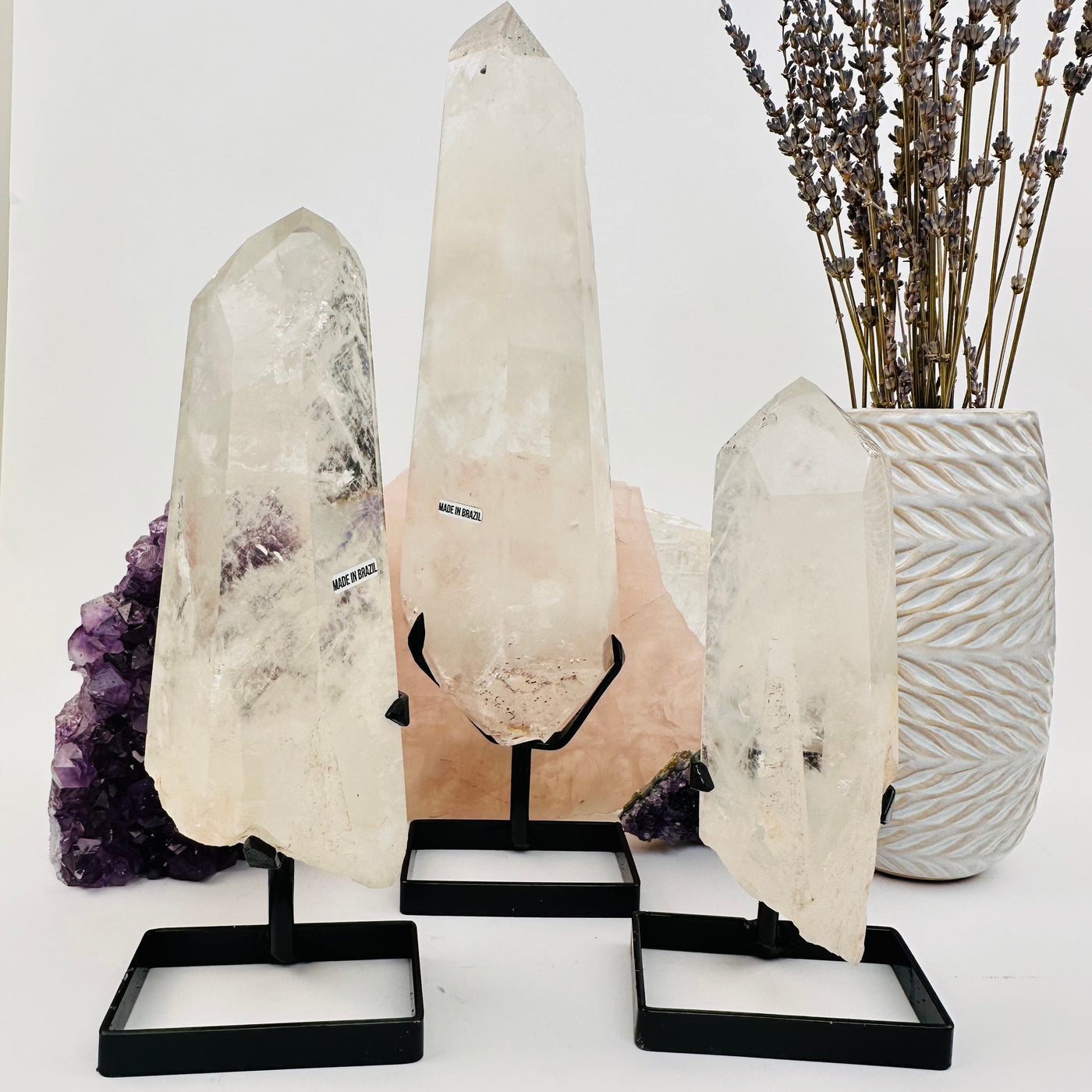 Crystal Quartz Point with Phantoms on Stand displayed as home decor 