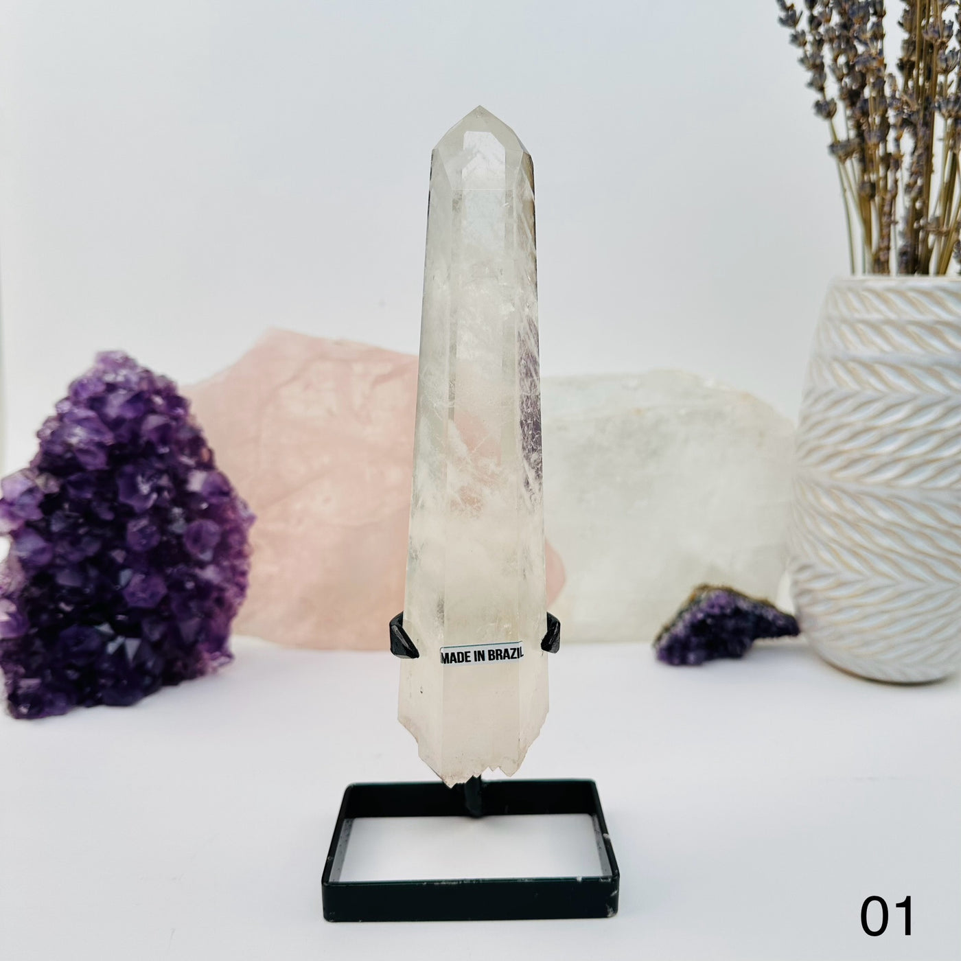 Crystal Quartz Point with Phantoms on Stand. option 01 displayed 