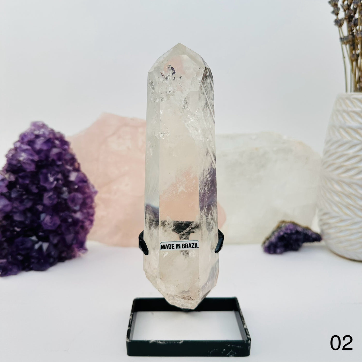 Crystal Quartz Point with Phantoms on Stand. option 02 displayed