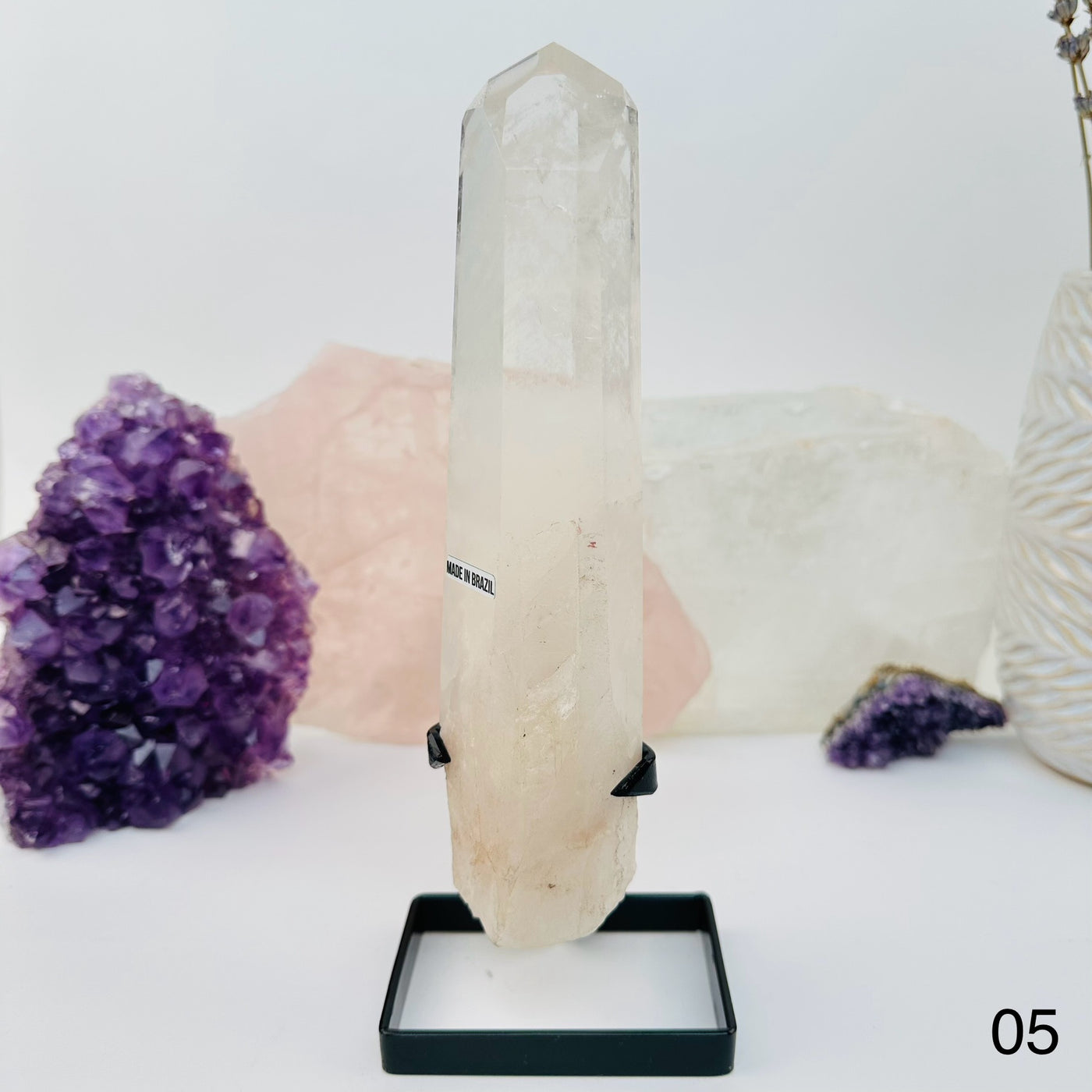 Crystal Quartz Point with Phantoms on Stand. option 05 displayed