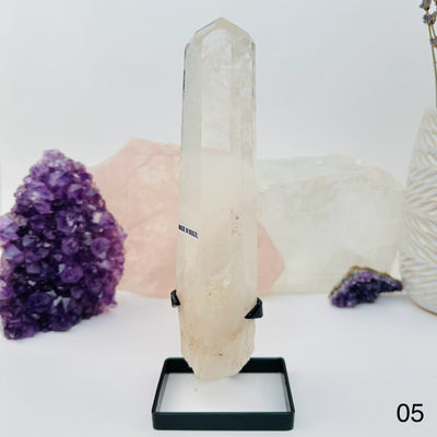 Crystal Quartz Point with Phantoms on Stand. option 05 displayed