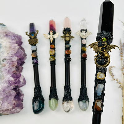 close up of the details on this Crystal Point Wand 