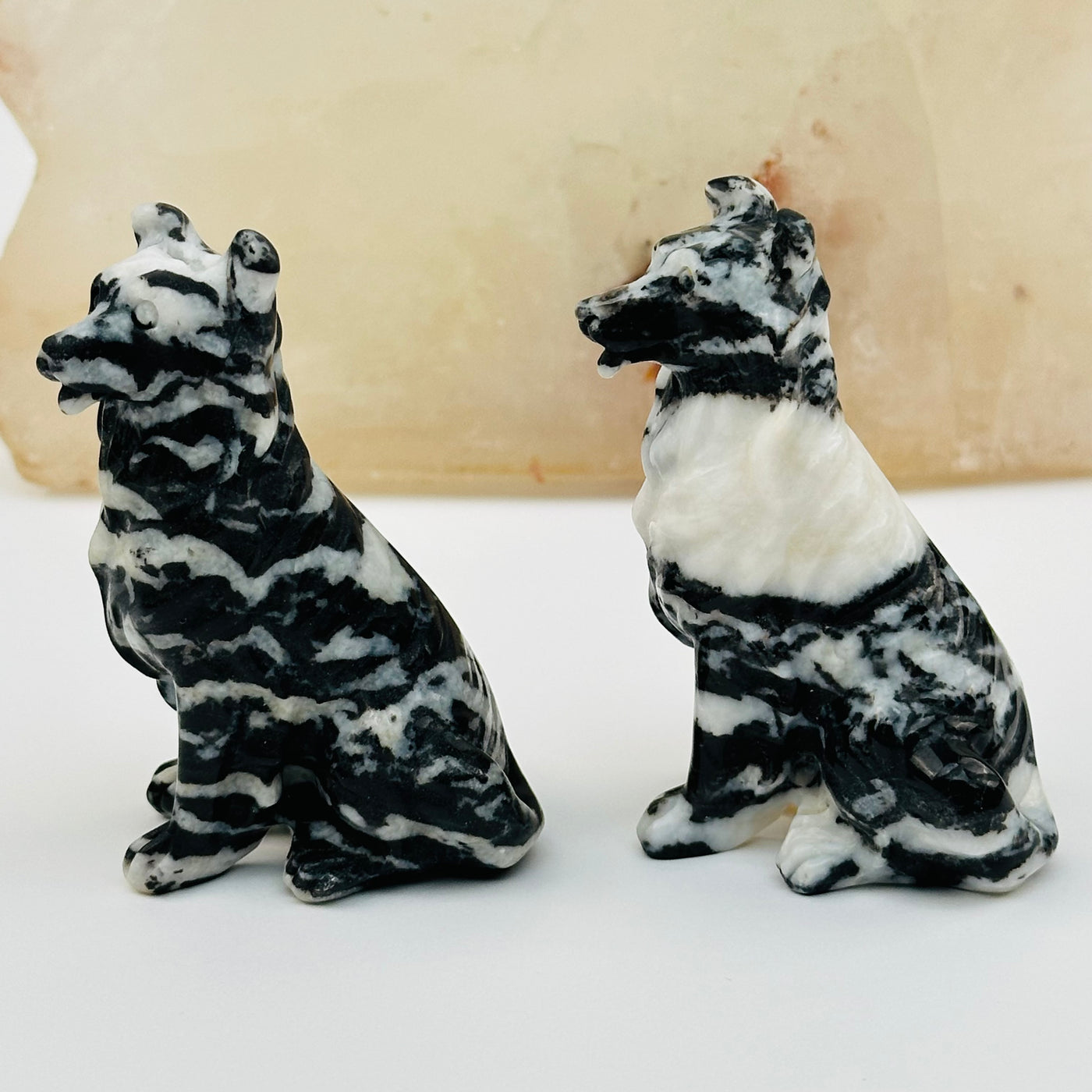 side view of the zebra jasper carved crystal dog