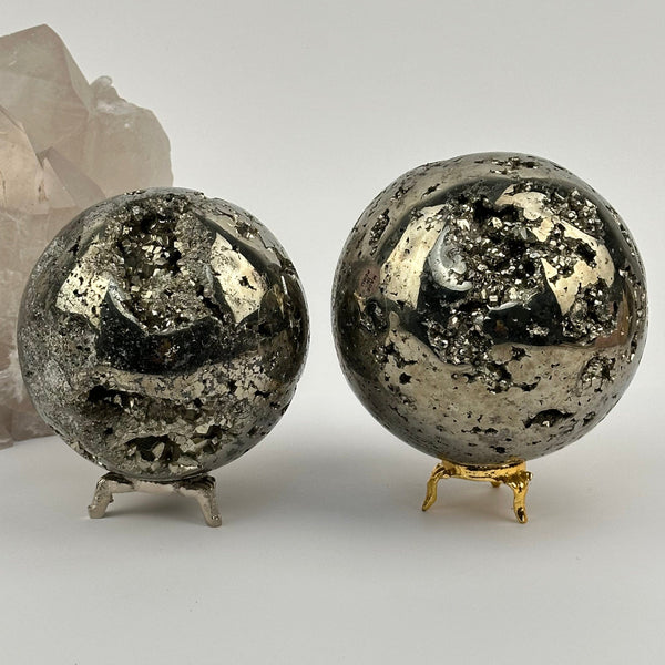 Pyrite Crystal Spheres displayed as home decor 