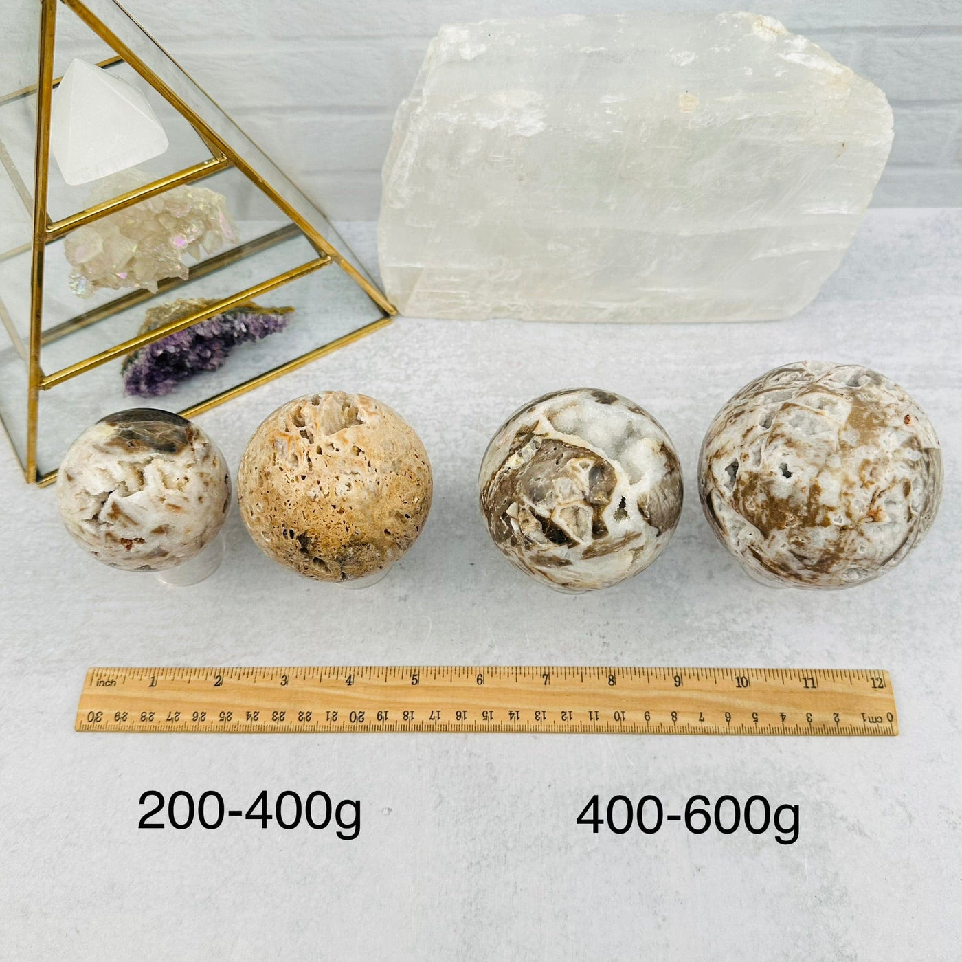  Sphalerite Sphere - Crystal Ball - By Weight - next to a ruler for size reference 