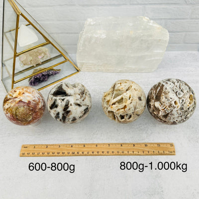  Sphalerite Sphere - Crystal Ball - By Weight - next to a ruler for size reference 