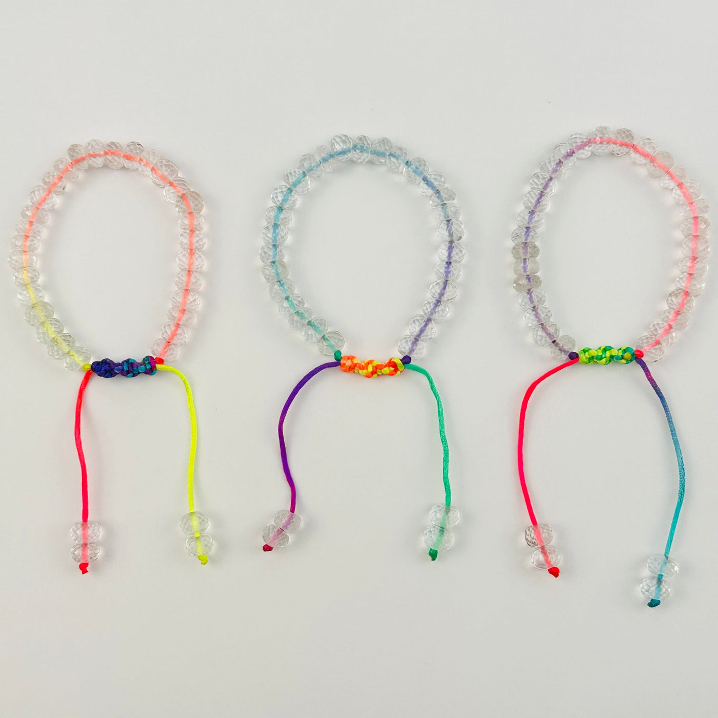 bracelets displayed to show the differences in the color shades on the string 