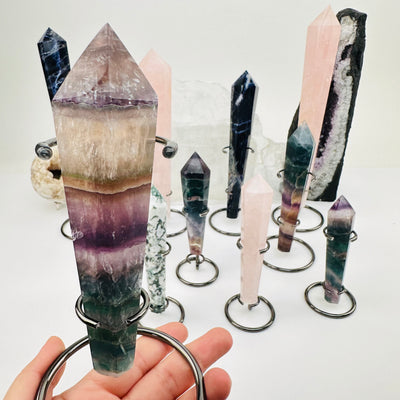 close up of the details on this fluorite crystal wand