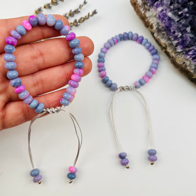 Crystal Lavender Opal Bracelet in hand for size reference 