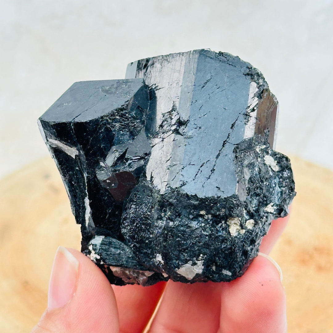 Schorl Black Tourmaline Crystal on Matrix - Rare Find! – Rock Paradise