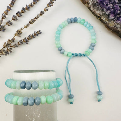 Crystal Ocean Dreams Opal Rondelle Bracelets displayed to show the differences in the color shades 