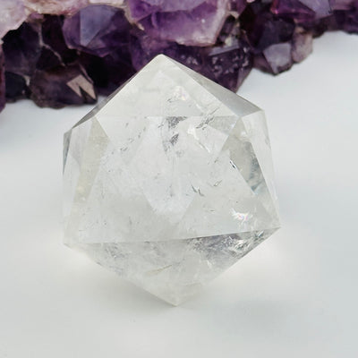 crystal quartz icosahedron displayed as home decor 