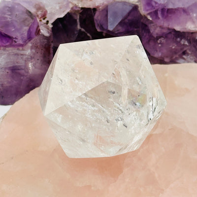 crystal quartz icosahedron displayed as home decor 