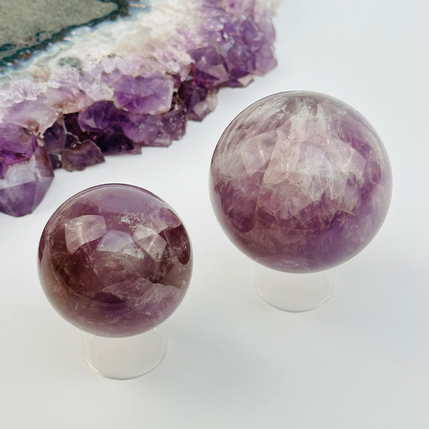 seven minerals in one polished spheres displayed as home decor 