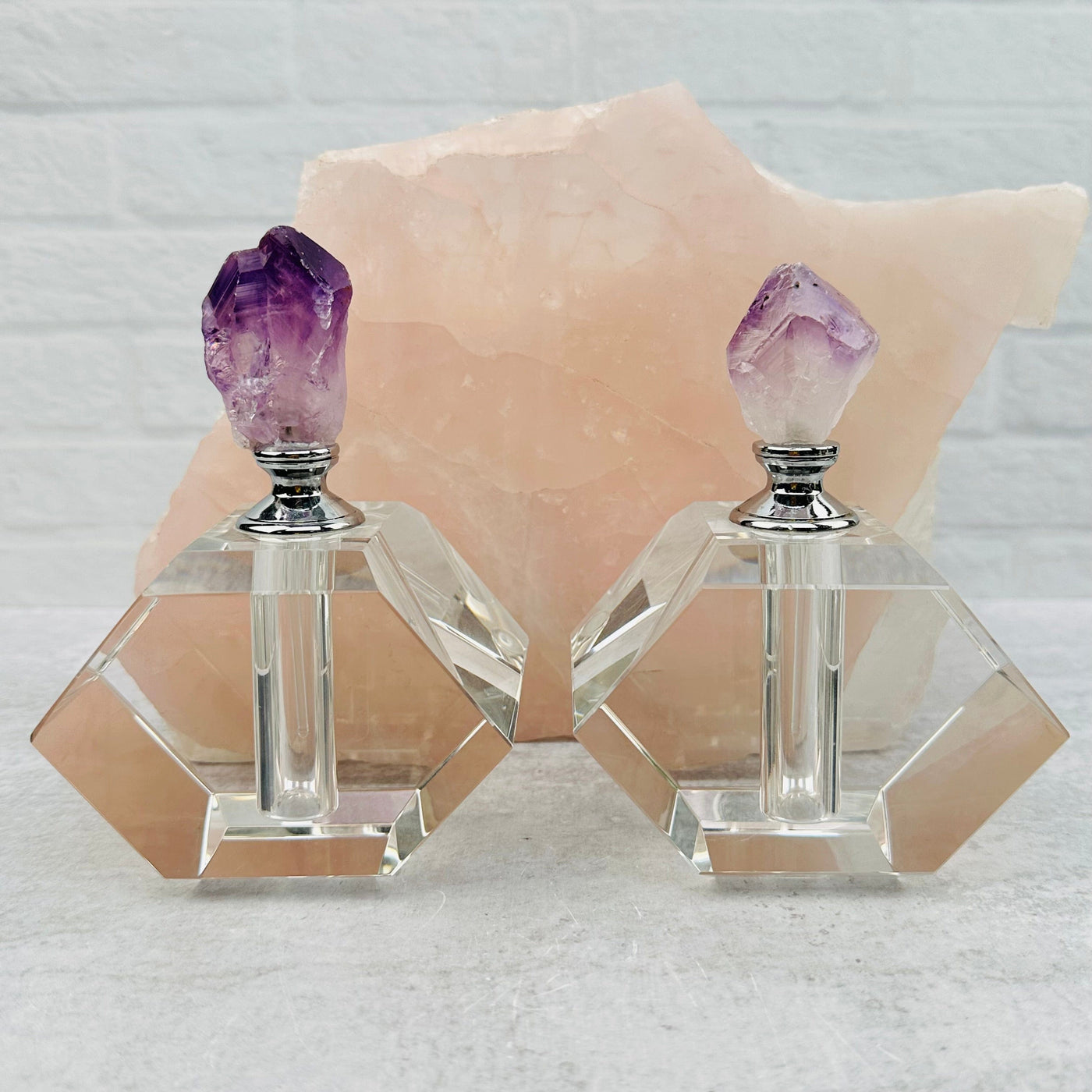 Amethyst Crystal Point Top Large Perfume Bottles displayed as home decor 