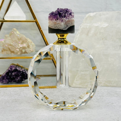 Amethyst Cluster Polished Rectangular Top Large Perfume Bottle displayed as home decor 