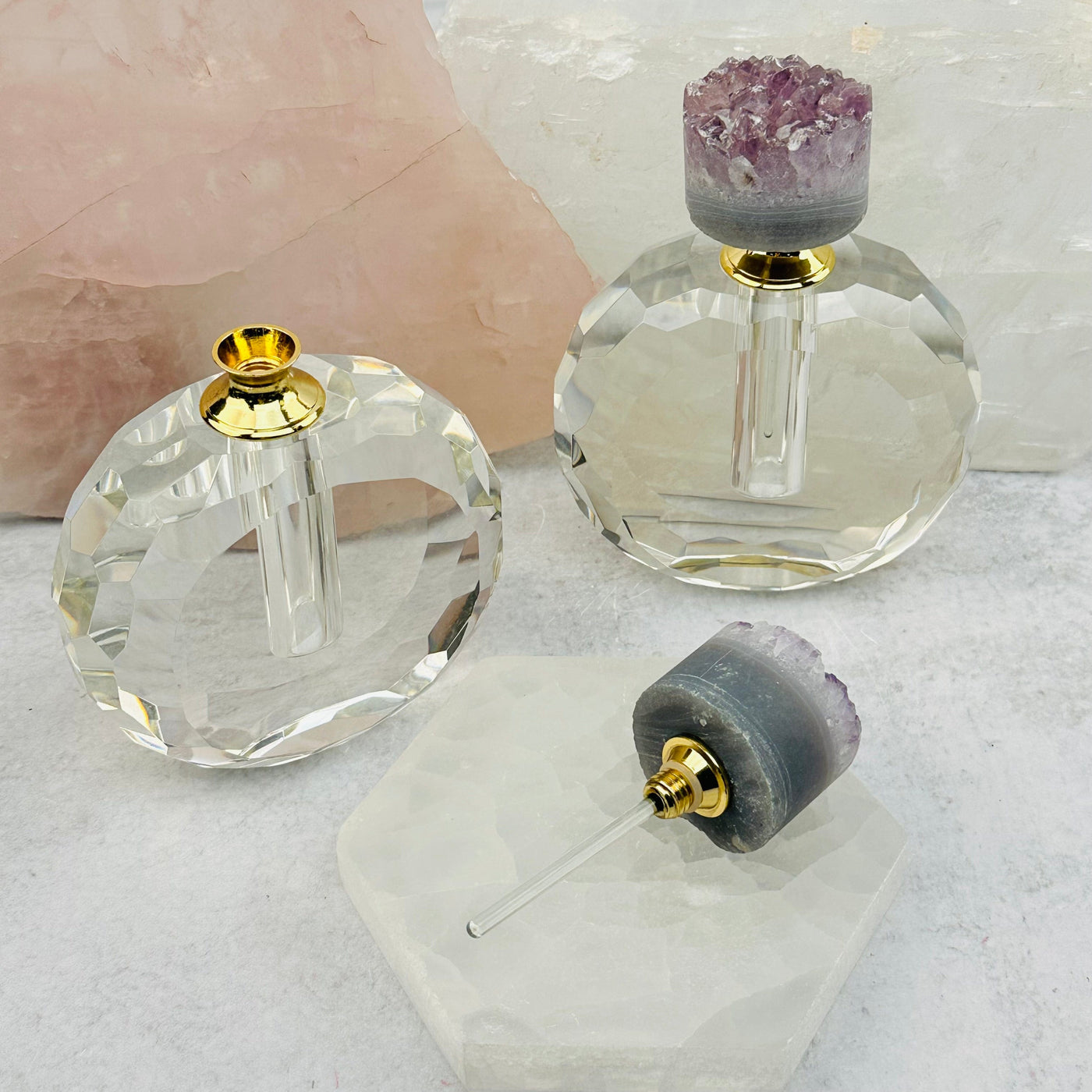 the crystal top can be screwed off to add your favorite perfume 