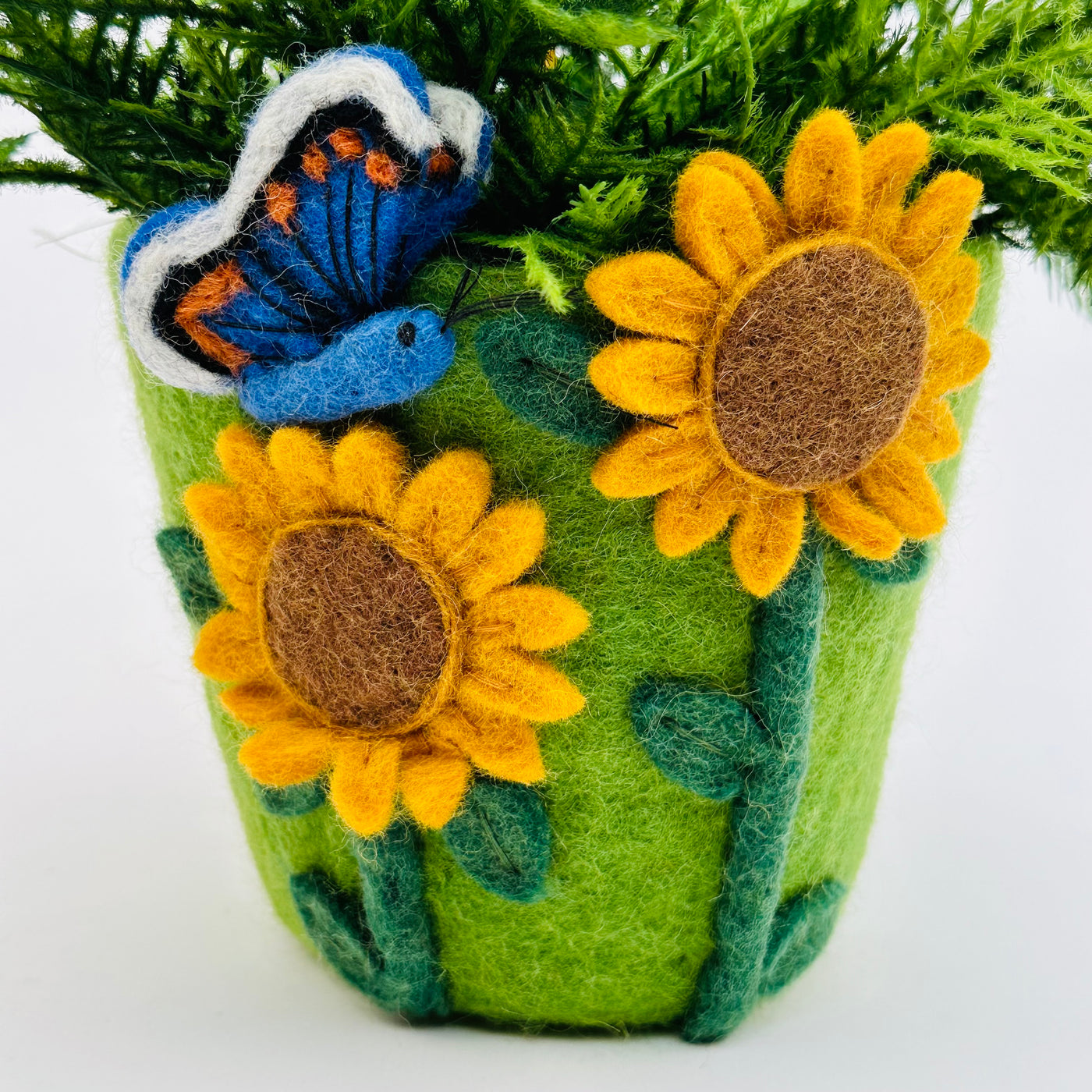 close up of the details on this felt planter 