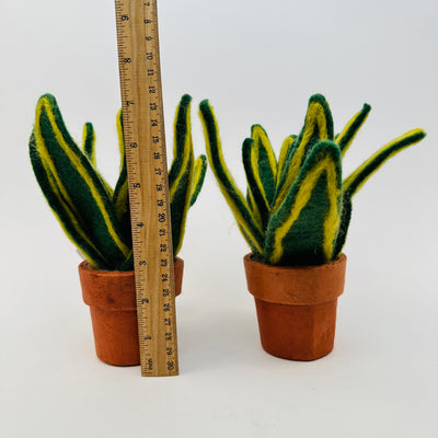 felt plant next to a ruler for size reference