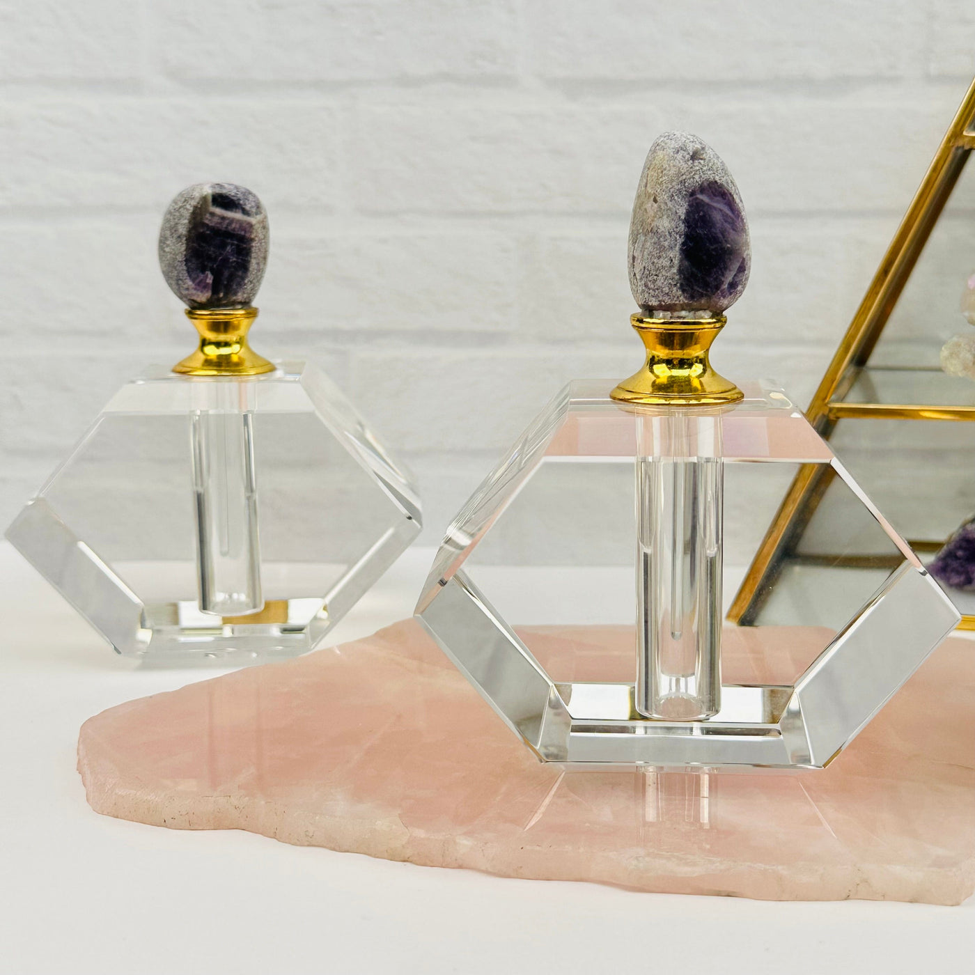 Amethyst Seer Stone Top Large Perfume Bottles displayed as home decor 
