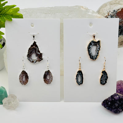 agate slice earrings and necklace sets