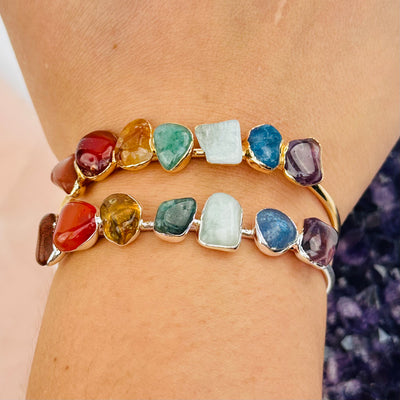 seven chakra bracelet on wrist for size reference 