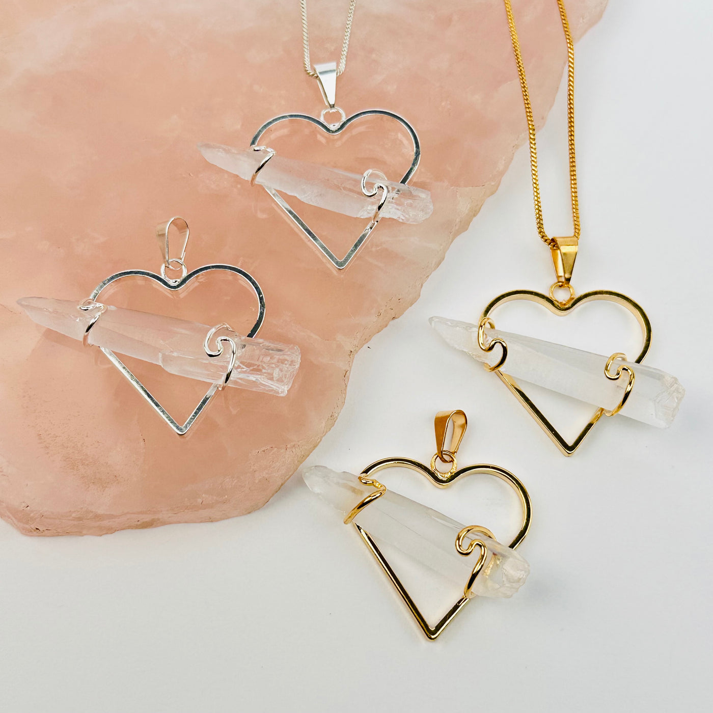 heart pendants displayed to show the differences in the electroplated finish