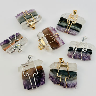 front and back view of the crystal pendants 