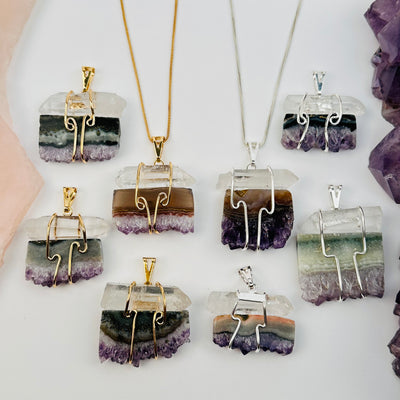 multiple pendants displayed to show the differences in the sizes and color shades 