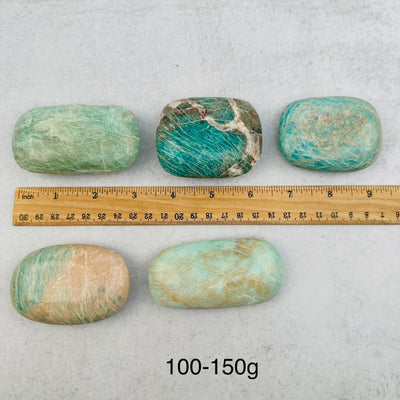 Amazonite Palm Pocket Stone - You Choose Weight - next to a ruler for size reference  