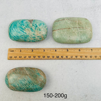 Amazonite Palm Pocket Stone - You Choose Weight - next to a ruler for size reference 