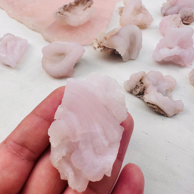 close up of the details on this pink chalcedony 
