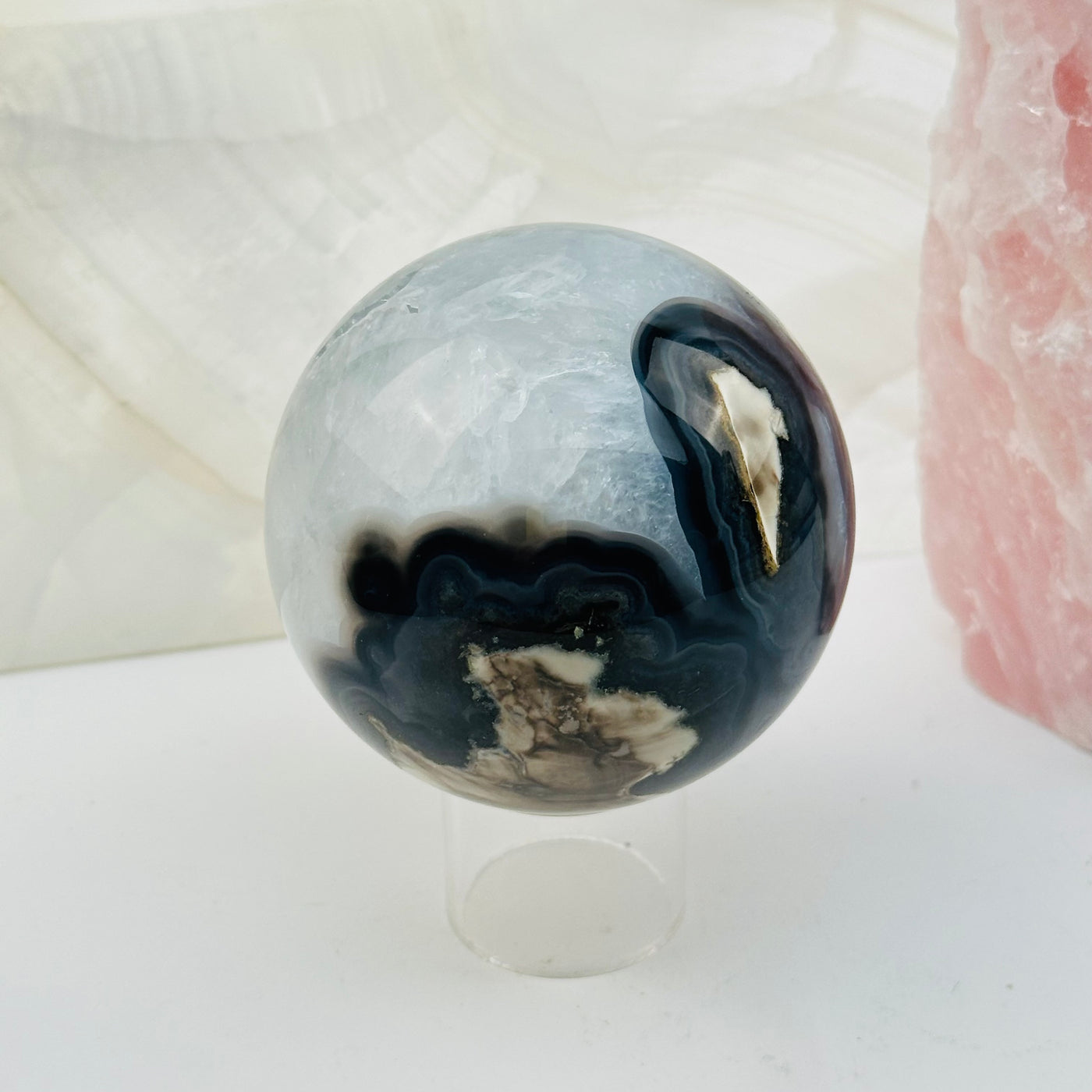 volcanic agate sphere displayed as home decor