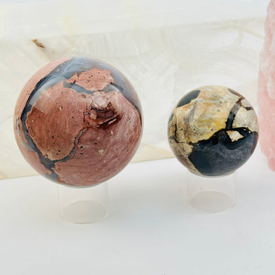 volcanic agate spheres displayed as home decor