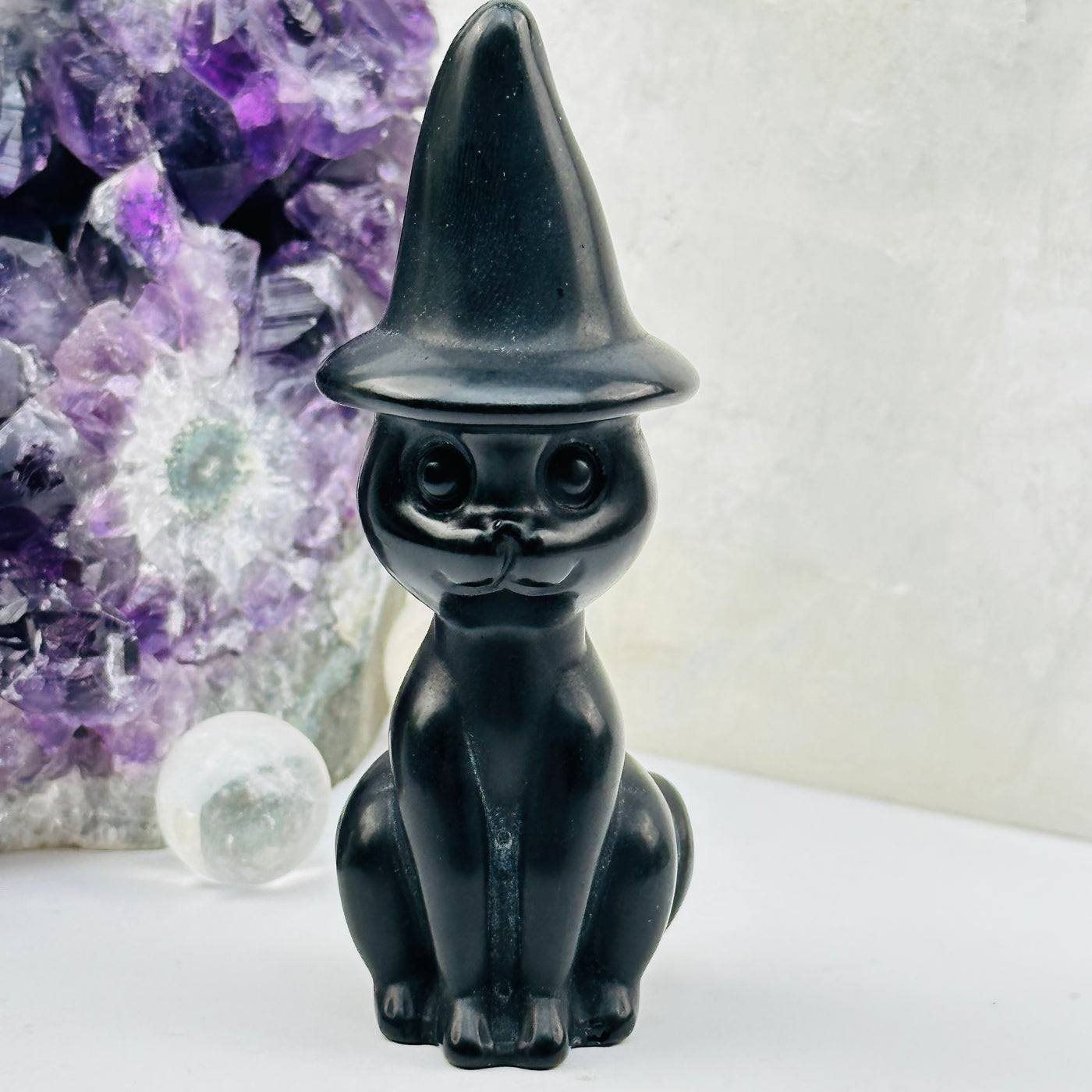 black onyx crystal cat displayed as home decor