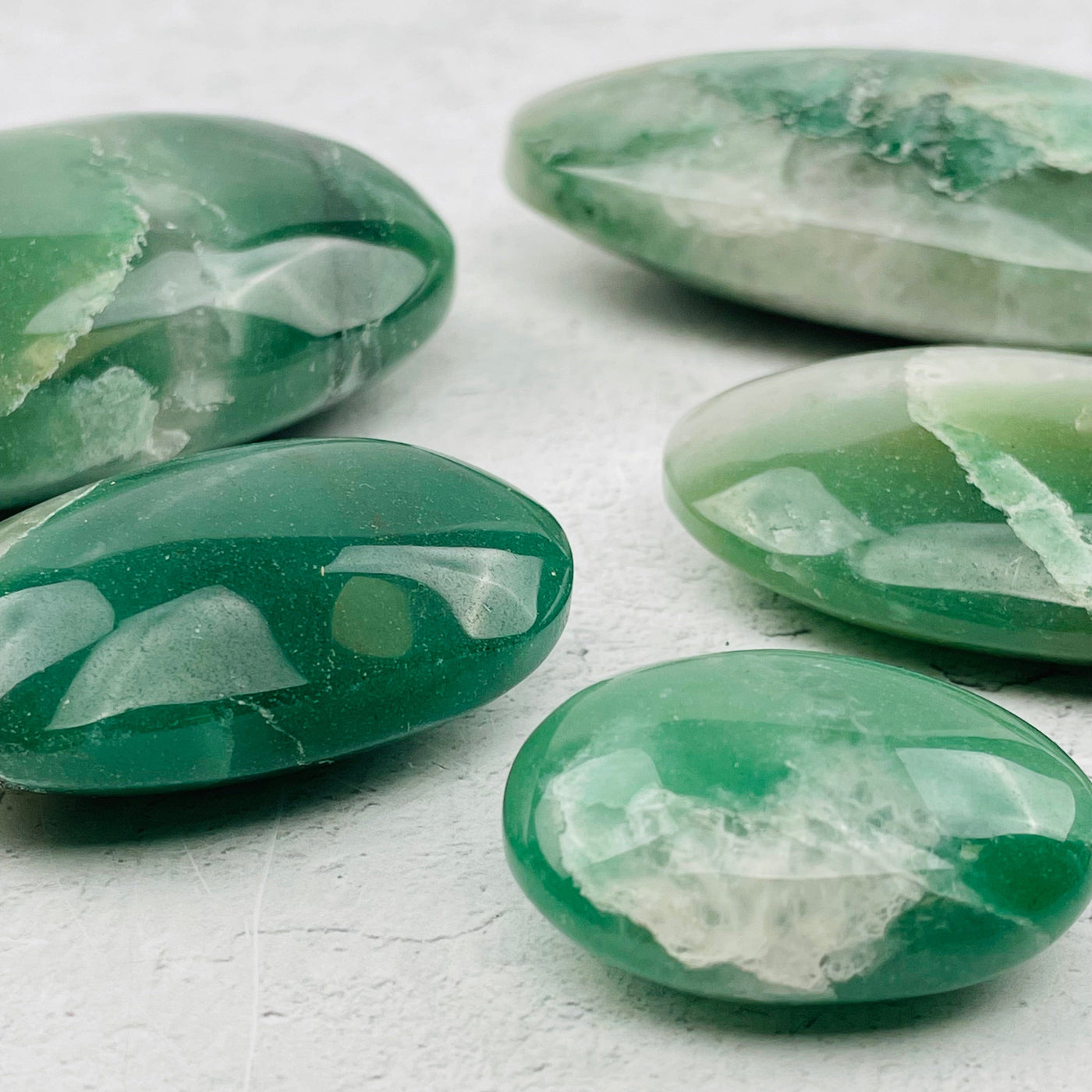 Green and White Quartz Palm Stones - By Weight