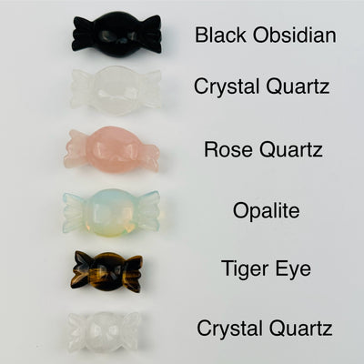 crystal candies next to their crystal name 