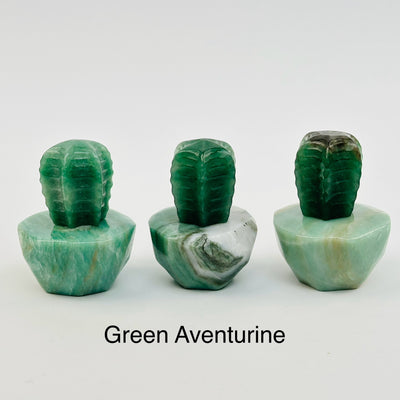 close up of the details on these green aventurine crystal cactus 