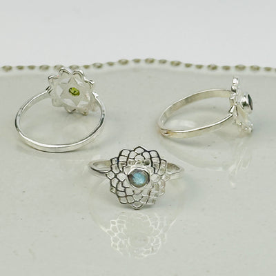 front side and back view of the gemstone rings 