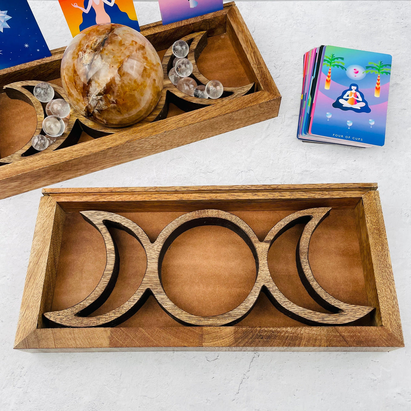 Wood Card Holder and Tray - Triple Moon Phase