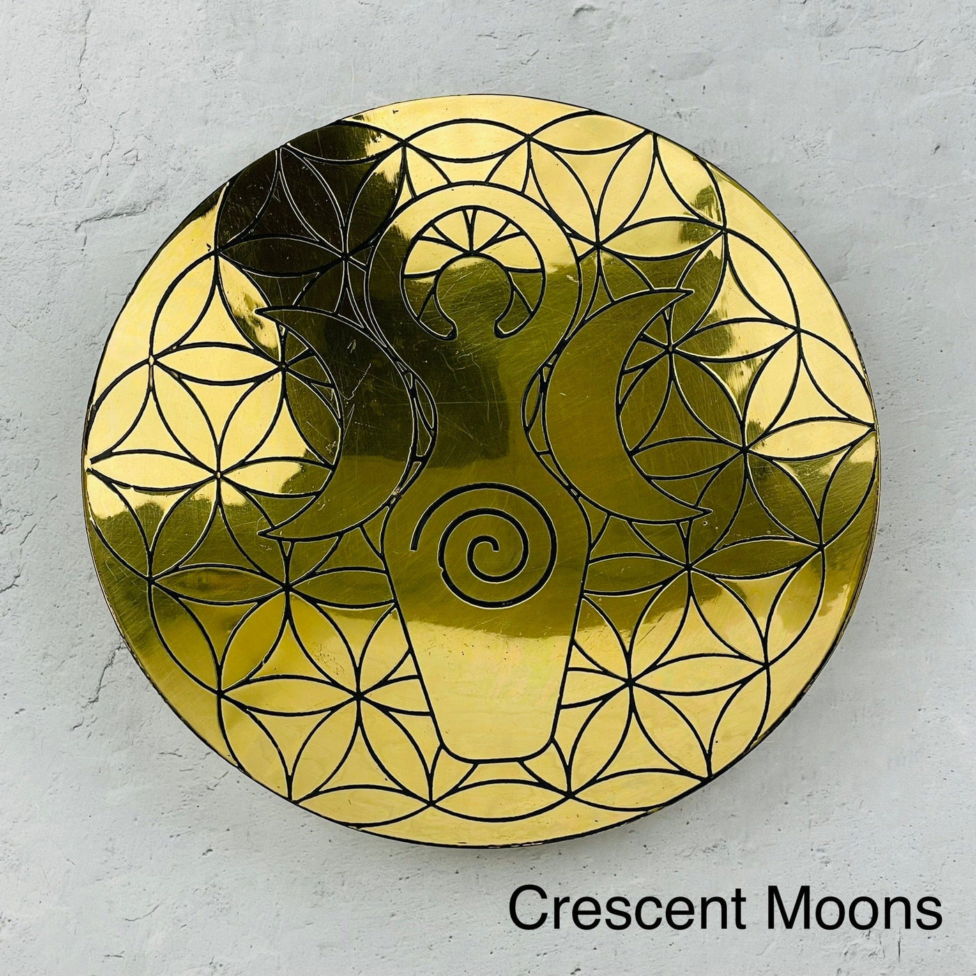  Brass Tray available with crescent moons and goddess 