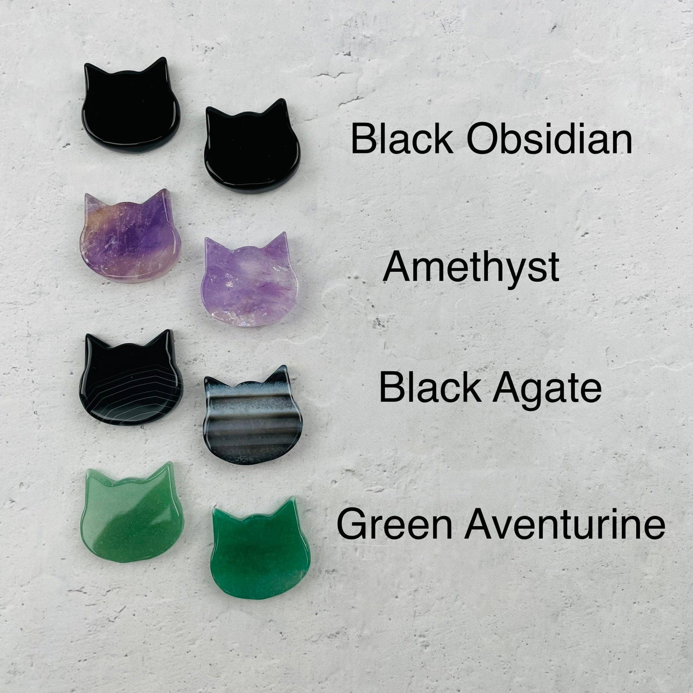 Cat Cabochons next to their crystal name