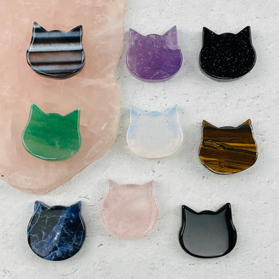 Cat Cabochons displayed to show the differences in the crystal types 