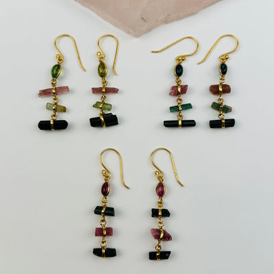 Watermelon Tourmaline Earrings - Gold over Sterling Silver